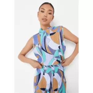Image of Missguided Plisse High Neck Top Abstract - Multi