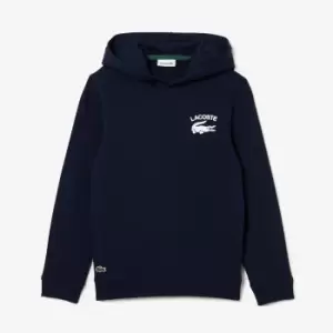 Image of Boys' Lacoste Printed Hooded Sweatshirt Size 12 yrs Navy Blue