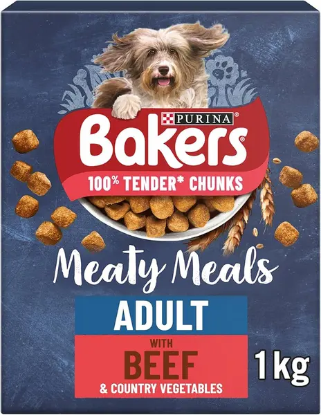 Bakers Meaty Meals Beef Adult Dry Dog Food 1kg