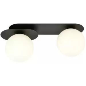 Image of Emibig Plaza Black Globe Ceiling Light with White Glass Shades, 2x E14