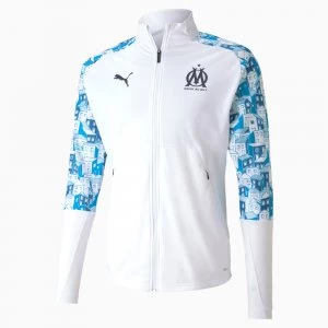 image of PUMA Olympique De Marseille Stadium Mens Football Jacket, White/Azure/Peacoat, size Large, Clothing