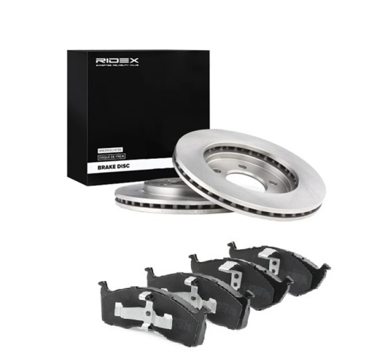 Image of RIDEX 3405B2514 Brake disc and pads set Front Axle, Brake Disc Type: internally vented, excl. wear warning contact Brake Set,disc brakes (3405)