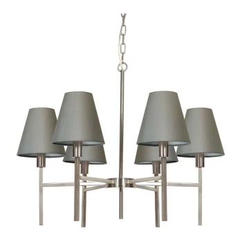 image of 6 Light Pendant Chandelier with Grey Shade - Elstead