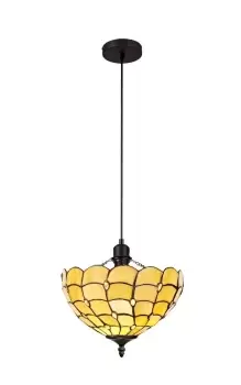 Image of 1 Light Uplighter Ceiling Pendant E27 With 30cm Tiffany Shade, Beige, Clear Crystal, Black