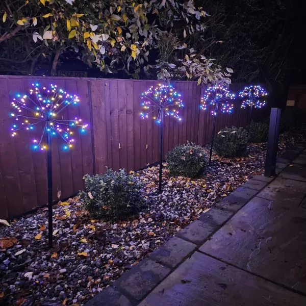 Image of Set of 5 Battery Operated Multi Function Rainbow LED Sparkler Path Lights Christmas Decoration with Timer