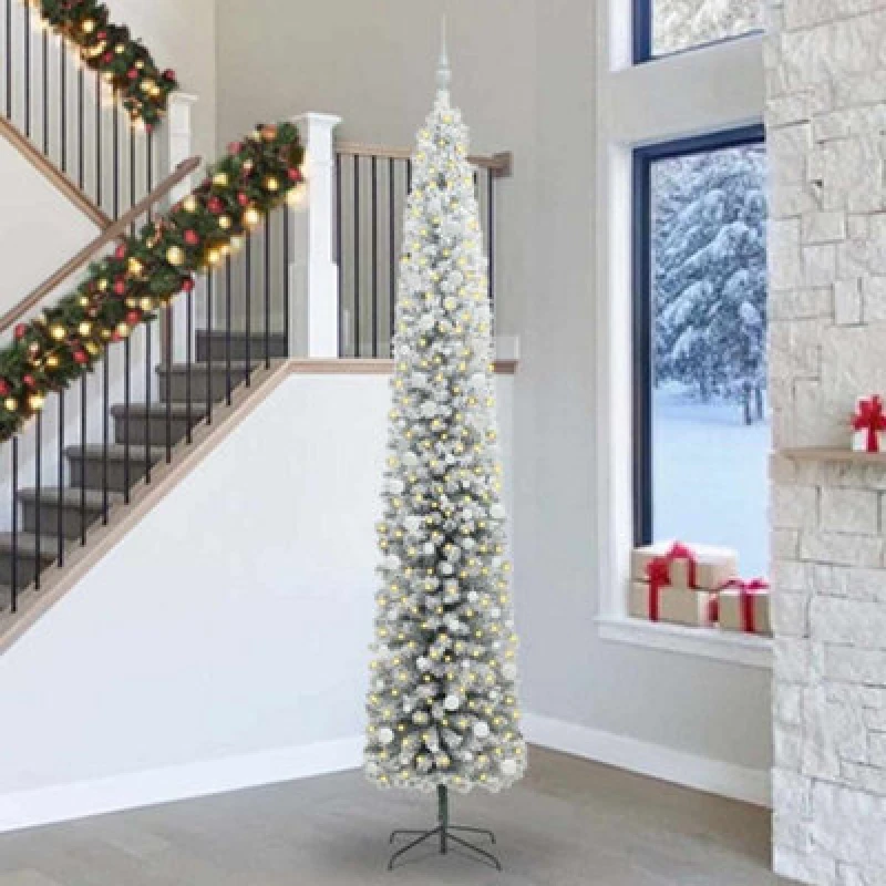 Image of vidaXL Artificial Christmas Tree with 300 LEDs, White Balls with Stand Snow Flocked Green 300 cm, Green 3395065