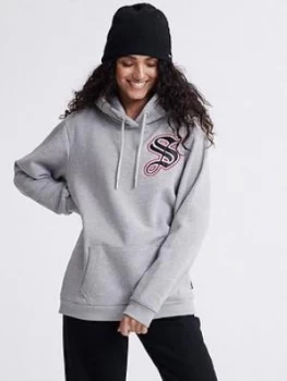 image of Superdry Urban Varsity Oversized Hoodie - Grey, Size M/L, Women