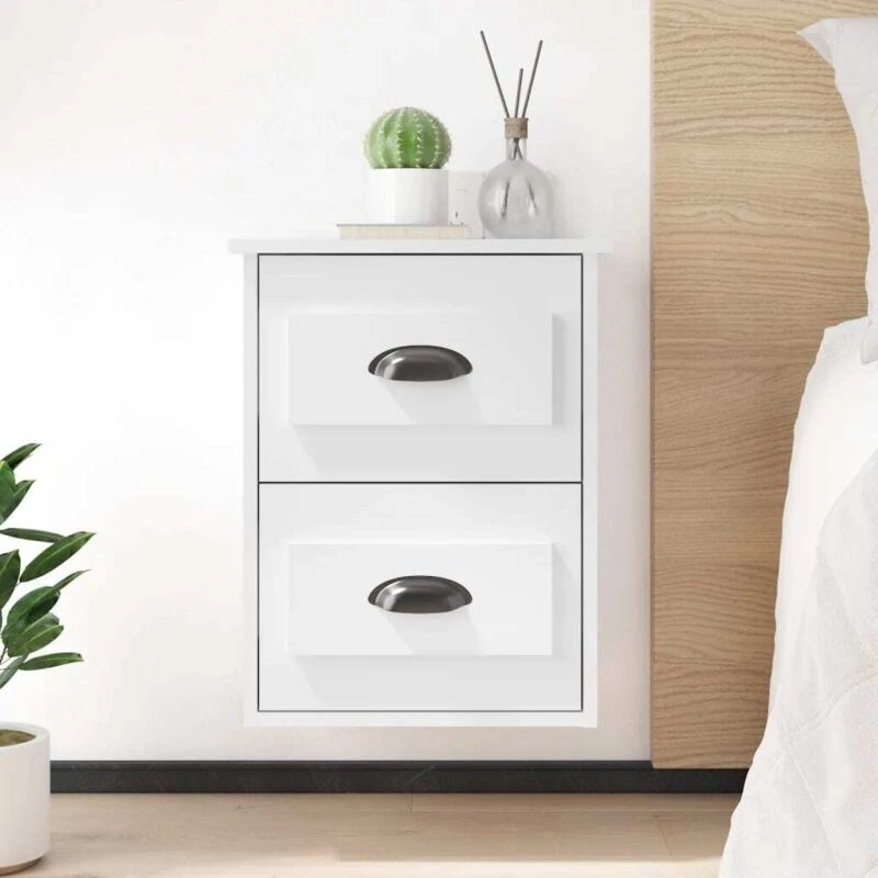 Image of VIDAXL Wall-mounted Bedside Cabinet High Gloss White 41.5x36x53cm Vidaxl 8720845792862