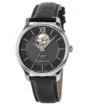 image of Tissot Tradition Powermatic 80 Open Heart Dial Leather Strap Mens Watch T063.907.16.058.00 T063.907.16.058.00