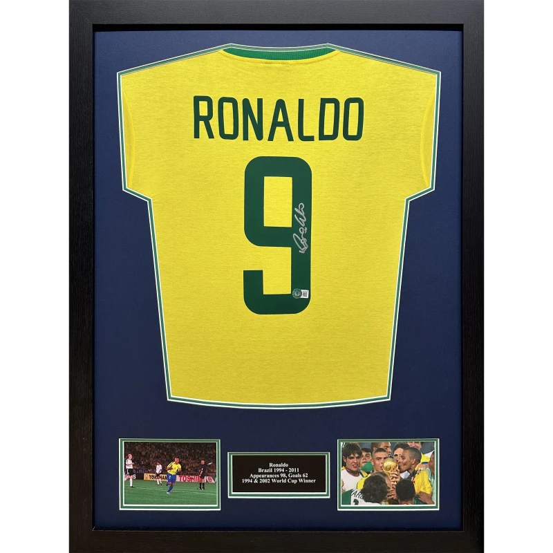 Image of AllStarSignings Ltd Ronaldo Nazario signed & framed Brazil shirt Yellow unisex One Size