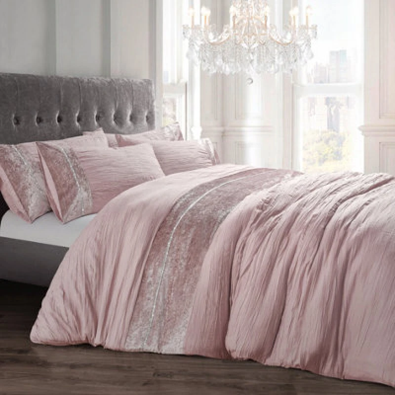 Image of Intimates Diamante Crushed Velvet Duvet Cover & Pillowcase Set in Dusty Pink Size: King Dusty Pink Unisex King