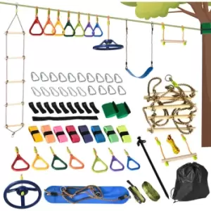Image of Ninja Obstacle Course w/ Monkey Bar, Gym Ring, Climbing Rope, Ladder - Multi-colored - Outsunny