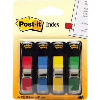 Image of Post it 683 4 Small 12mm Index Repositionable Flags RedGreenBlueYellow