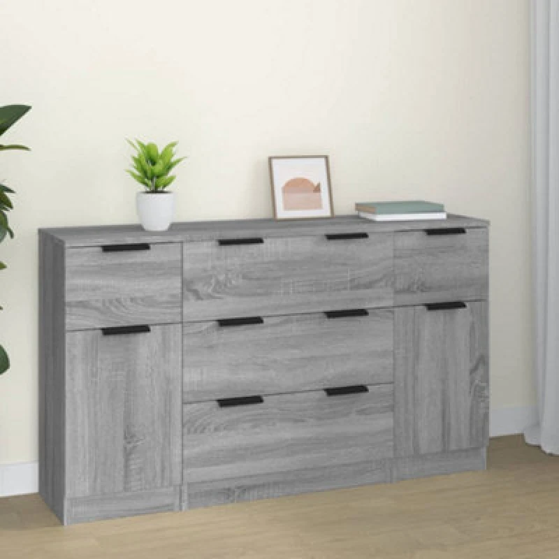 Image of Vidaxl 3 Piece Sideboard Set Grey Sonoma Engineered Wood, Grey 3115826