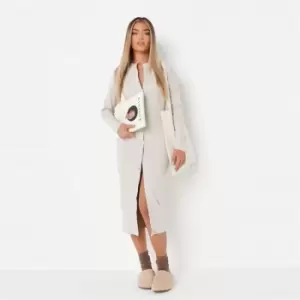 image of Missguided Brushed Rib Button Midaxi - Neutral