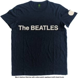 Image of The Beatles - Logo & Apple Unisex Large T-Shirt - Blue