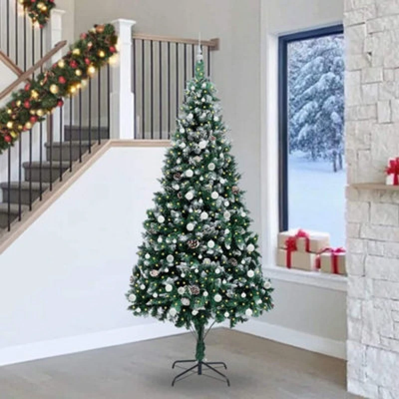 Image of vidaXL Artificial Christmas Tree with 300 LEDs, White Balls with Stand Green 240 x 130 cm, Green 3396285