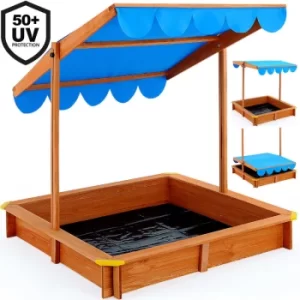 image of Sand Pit Kids 120cm Wooden Box Height Adjustable Roof UV Protection Tarpaulin Sandbox