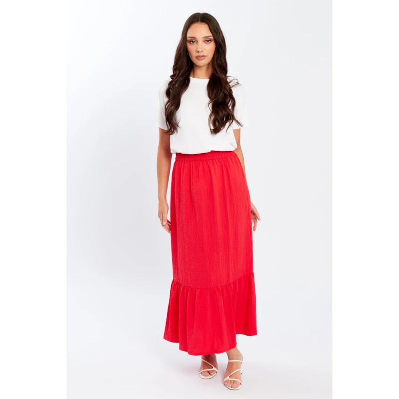 Image of Be You Tiered Midi Skirt Red 8