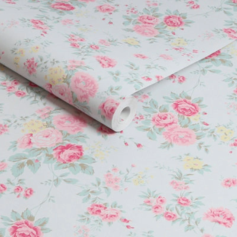 Image of Shabby Chic by Rachel Ashwell Wild Flower Blue Floral Wallpaper Wallpaper One Size Blue 71568218000