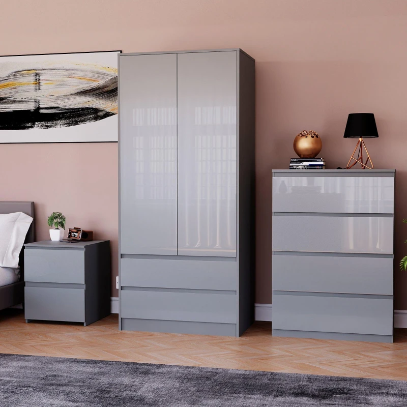 Image of Lassic Vida Designs Glinton Gloss 3 Piece Bedroom Set 2 Grey unisex 3 Piece
