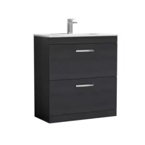 image of Nuie Athena 800 Floor Standing 2-drawer Vanity & Minimalist Basin - Black Woodgrain