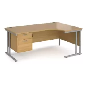 image of Office Desk Right Hand Corner Desk 1800mm With Pedestal Oak Top With Silver Frame 1200mm Depth Maestro 25 MC18ERP2SO