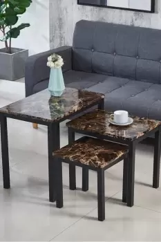 Image of Gloss Finish MDF Marble Effect Top Nest of 3 Table Sets