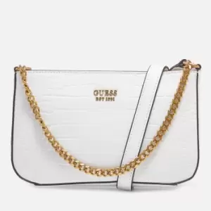 image of Guess Womens Katey Croc Mini Top Zip Shoulder Bag - White