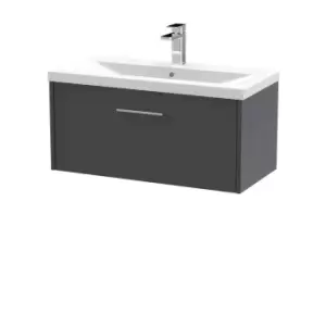 image of Hudson Reed Juno 800mm Wall Hung Single Drawer Vanity & Mid-Edge Basin - Graphite Grey