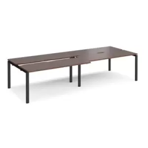 Image of Bench Desk 4 Person Rectangular Desks 3200mm With Sliding Tops Walnut Tops With Black Frames 1200mm Depth Adapt