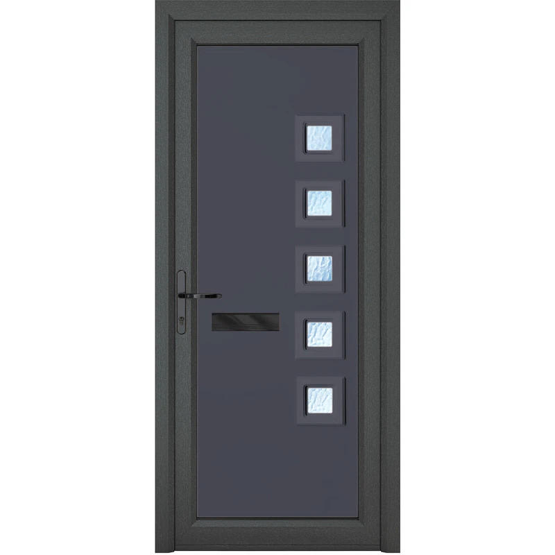 Image of Crystal Upvc Front Door Contemporary 5 Glass Malaga Grey/White Right Hand 920 X 2090Mm Obscure Glass, Grey RD3RHMAL92209