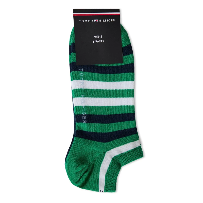 Image of Tommy Hilfiger Duo Striped Trainer Socks 2-Pairs - Green Green 6 - 12 Months