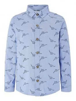 Image of Monsoon Boys Dino Chambray Long Sleeve Shirt - Blue, Size 9-10 Years
