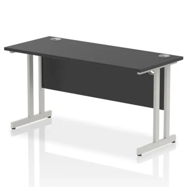 Image of Impulse Impulse 1400 x 600mm Straight Office Desk Black Top Silver Cantilever Leg IRDC1466SBLK