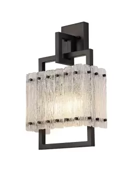 image of Wall Lamp, 2 Light E27, Matt Black, Crystal Sand Glass