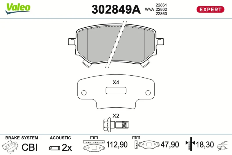 Image of Brake pad set VALEO 302849A