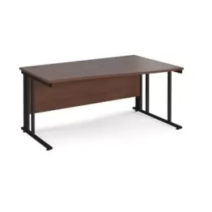 image of Office Desk Right Hand Wave Desk 1600mm Walnut Top With Black Frame Maestro 25 MCM16WRKW