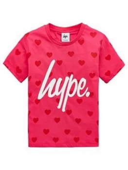 Image of Hype Girls Heart Short Sleeve T-Shirt - Pink, Size Age: 9-10 Years, Women