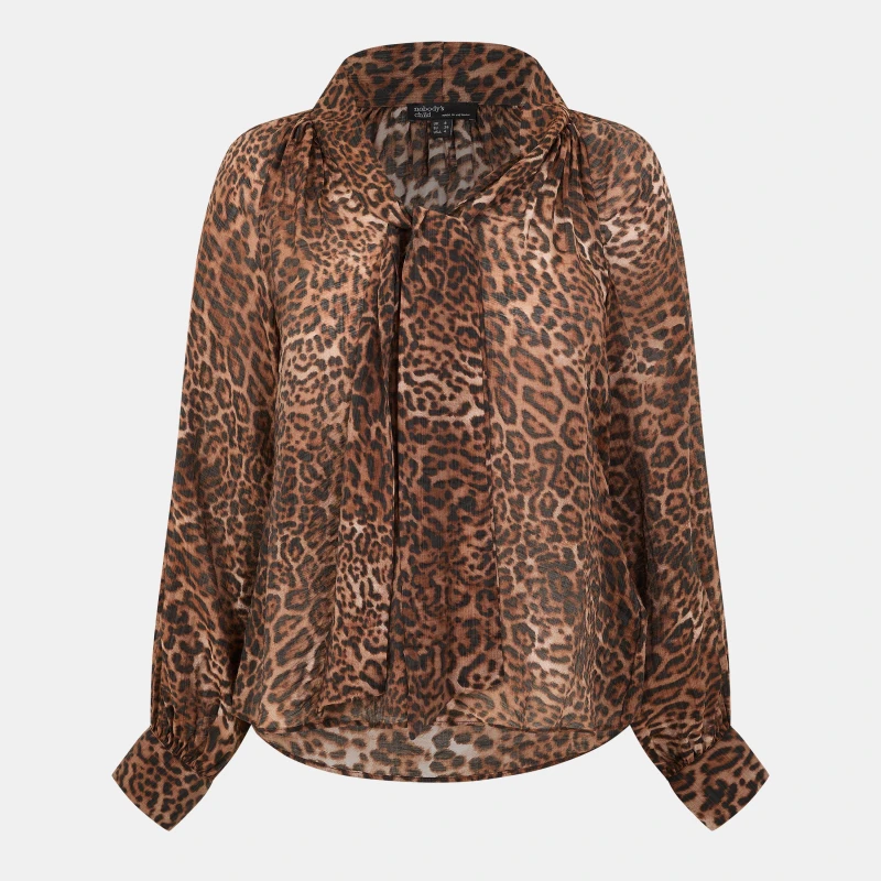 Image of Nobodys Child Womens Goldie Long-Sleeve Blouse Brown female 4 (3XS)