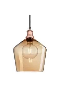 Image of Brooklyn Tinted Glass Schoolhouse Pendant, 10 Inch, Amber, Copper Holder