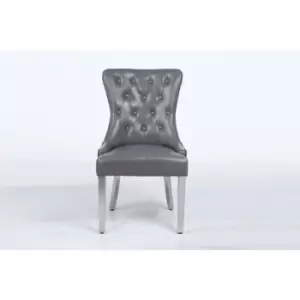 image of Erene Leather Aire x2 Dining Chairs in Grey with Knocker & Stud Back - Grey - Modernique