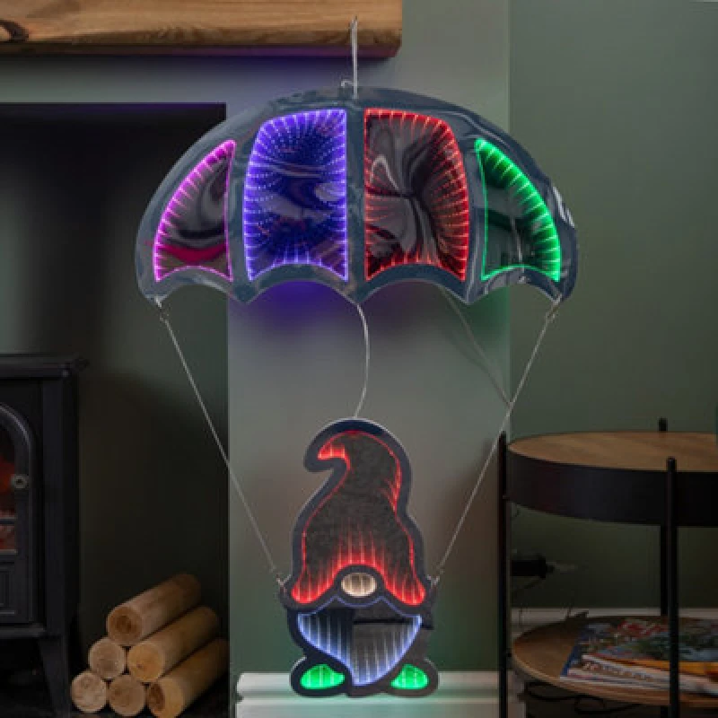 Image of Samuel Alexander 85cm Multicoloured Infinity LED Hanging Parachute Christmas Gnome Gonk Multi
