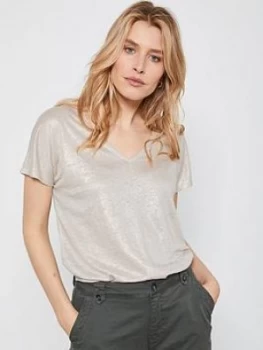 Image of Mint Velvet Shimmer Linen T-Shirt - Gold
