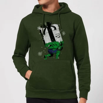 image of Marvel The Incredible Hulk Christmas Present Christmas Hoodie - Forest Green - S