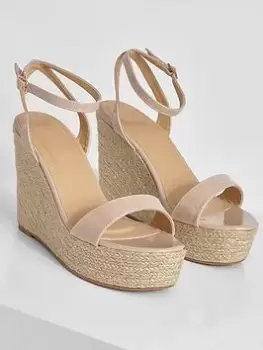 image of Boohoo Patent Wedge Sandal - Nude, Beige, Size 6, Women