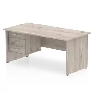 image of Impulse 1800 Rectangle Panel End Leg Desk Grey Oak 1 x 3 Drawer Fixed