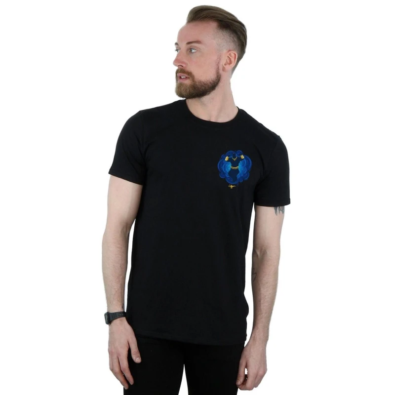 Image of Disney Men Aladdin Movie Genie Breast Print T-Shirt in Black Size: Small Black S Male 5059276930608