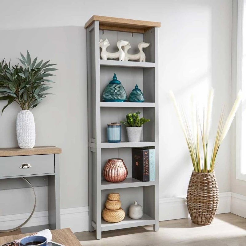 Image of Home Source Avon 5 Shelves Tall Bookcase Storage Unit Grey