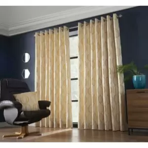 Image of Omega Eyelet Ring Top Curtain Pair Fully Lined Curtains Ochre 90x90 Jacquard - Ochre